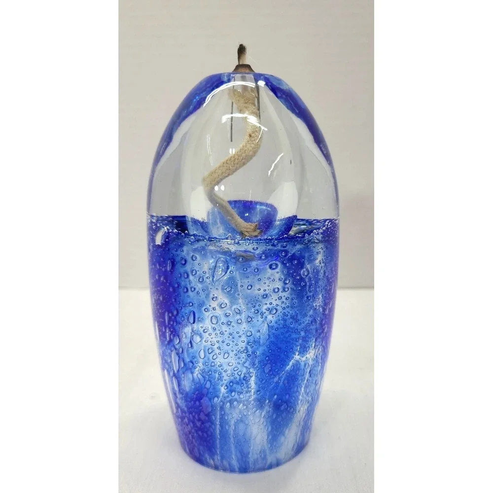 Cobalt Blue Controlled Bubble Egg Globe Oil‎ Candle Lamp Handmade Boho Hippie
